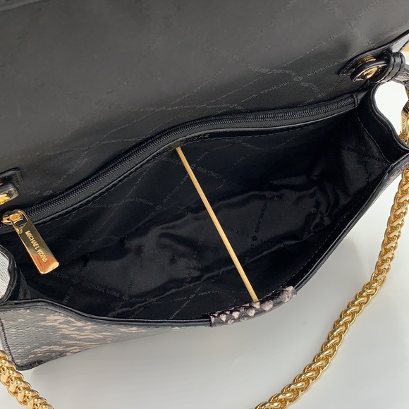 Michael Kors Sonia Medium Snake Embossed Shoulder Crossbody Bag Black color - Picture 12 of 16